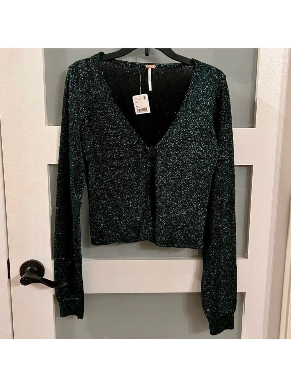 FREE PEOPLE EMMALINE metallic green cardigan. NWT Size XS